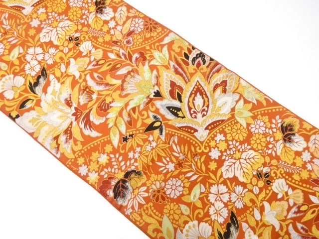 JAPANESE KIMONO / ANTIQUE FUKURO OBI / SILK / WOVEN CHINESE FLOWER